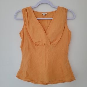 J.Jill 100% Linen Costal V neck‎ Sleeveless Orange Blouse Top 2P
